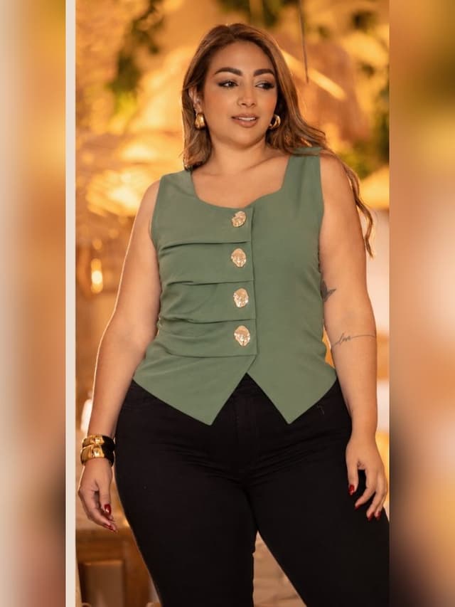 Blusa chaleco verde con botones en tallas plus, blusas y camisas en El Baúl de la Moda, Jamundí